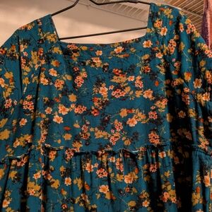 Vibrant Floral Teal Dress